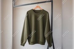 Olive Green Sweatshirt On Hanger Tshirt Mockup Product Image 1