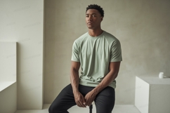 Man wearing green t shirt black pants t-shirt Product Image 1