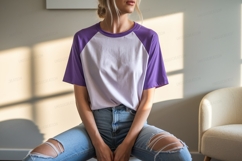 Purple white raglan t shirt mockup Product Image 1