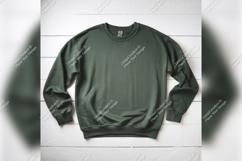 Olive Green Sweatshirt Tshirt Mockup On Wood Background Product Image 1