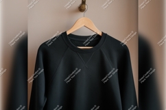 Black Tshirt Mockup On Wooden Hanger Product Image 1