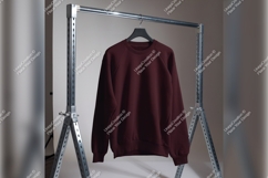 Maroon Sweatshirt Mockup Hanging On Rack Tshirt Mockup Product Image 1