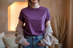 Purple shirt blue jeans cardigan image Product Image 1
