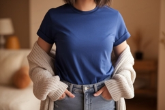 Blue shirt grey cardigan denim jeans image Product Image 1