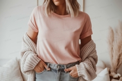 Pink shirt blue jeans cardigan image Product Image 1