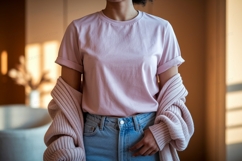 Pink shirt denim jeans cardigan image Product Image 1