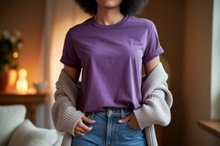 Purple shirt blue jeans cardigan image Product Image 1