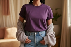Purple shirt blue jeans cozy cardigan image Product Image 1