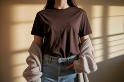 Brown shirt light jeans cardigan blue Product Image 1