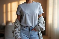 Grey t shirt light jeans cardigan image Product Image 1