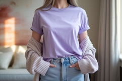 Lavender tee light denim jeans cardigan image Product Image 1