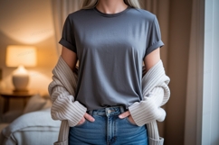 Gray t shirt and cardigan mockup image Product Image 1