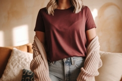 Maroon shirt light cardigan denim jeans image Product Image 1