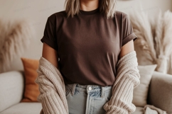 Brown t shirt light blue jeans mockup Product Image 1
