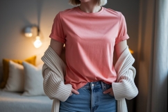 Coral tee blue jeans cardigan image Product Image 1