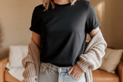 Black t shirt light jeans cardigan tshirt Product Image 1