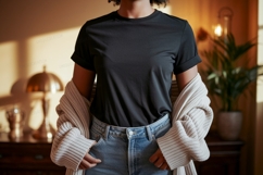 Black t shirt mockup with cardigan clothing Product Image 1