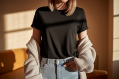 Black shirt light jeans cardigan mockup apparel Product Image 1