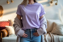 Lavender tee denim jeans cardigan mockup apparel Product Image 1