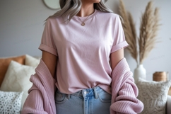 Pink shirt and cardigan on person clothing Product Image 1