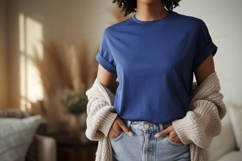 Blue shirt light jeans cardigan woman Product Image 1