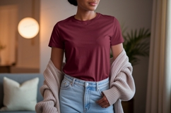 Maroon shirt light jeans cardigan image Product Image 1