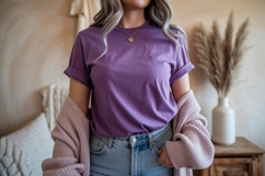 Purple shirt light jeans pink cardigan image Product Image 1