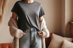 Dark grey t shirt and denim jeans mockup image Product Image 1