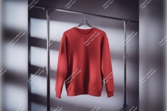 Red Sweatshirt Hanging On A Rack Tshirt Mockup Product Image 1