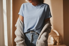 Light blue t shirt and grey cardigan mockup image Product Image 1