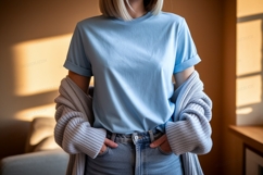 Light blue t shirt grey cardigan image Product Image 1