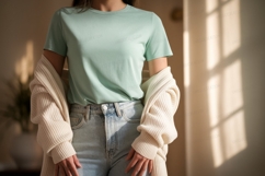 Mint tee light denim cream cardigan image Product Image 1