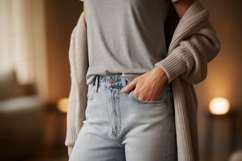Casual grey t shirt light blue jeans cardigan tshirt Product Image 1
