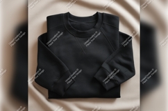 Folded Black Sweatshirt Tshirt Mockup On Fabric Product Image 1