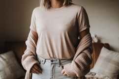 Beige t shirt and cardigan denim Product Image 1