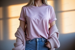 Pink shirt blue jeans cardigan image Product Image 1