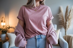 Pink t shirt and cardigan mockup image Product Image 1