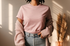 Pink shirt blue jeans cardigan mockup apparel Product Image 1