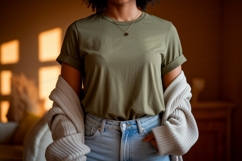 Olive shirt light jeans cardigan image Product Image 1