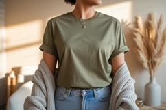 Olive green t shirt mockup image Product Image 1