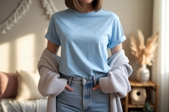 Light blue t shirt and denim jeans mockup image Product Image 1