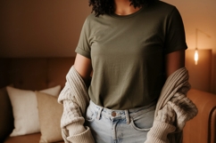 Olive shirt light jeans knit cardigan denim Product Image 1
