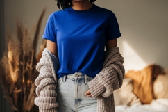 Blue shirt light jeans knitted cardigan image Product Image 1