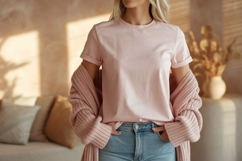 Pink shirt blue jeans cozy cardigan mockup Product Image 1