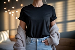 Black t shirt light jeans cardigan image Product Image 1