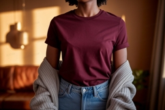 Maroon shirt light jeans beige cardigan image Product Image 1