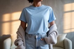 Blue tee light wash denim cardigan image Product Image 1