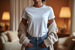 White t shirt blue jeans cardigan image Product Image 1