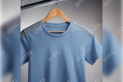 Blue Tshirt Mockup On A Wooden Hanger Product Image 1