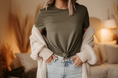 Olive tee light cardigan denim image Product Image 1